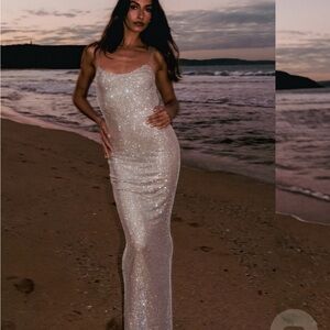 Meshki Glittering Silver Maxi Dress